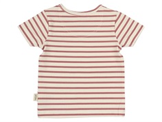 Råhvid og mørk rosa stribet t-shirt med korte ærmer fra Petit Piao PP1722 withered rose bagfra